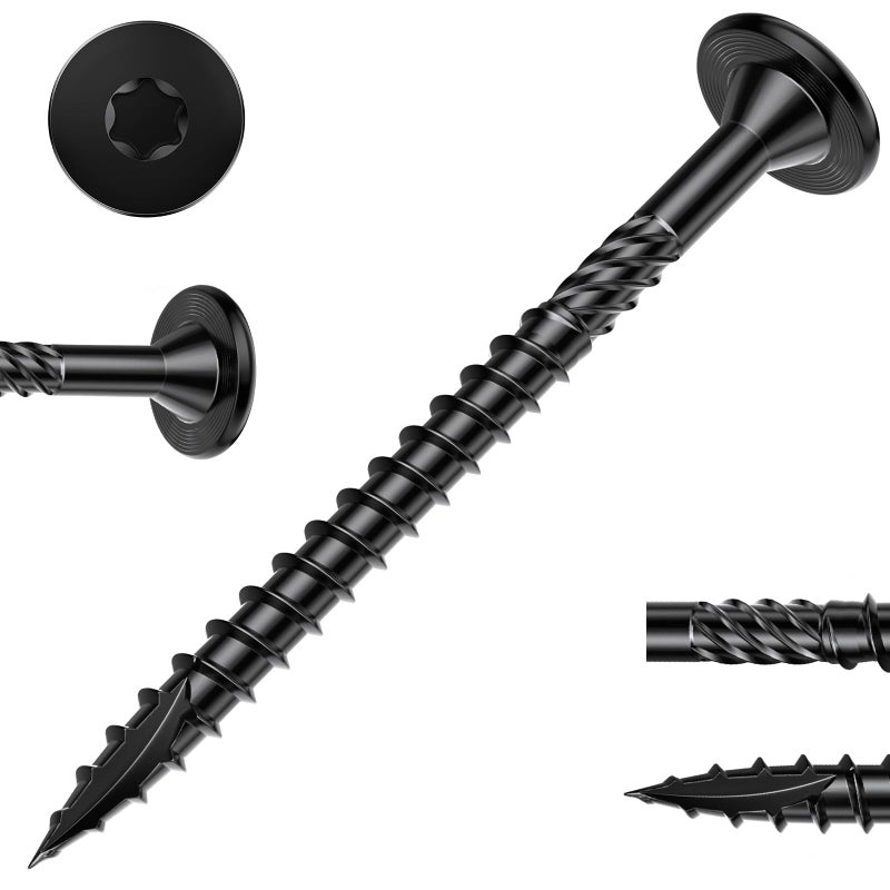 FMhotu 8 Inch Heavy-Duty Outdoor Deck Screws, 50Pcs Star Drive Decking Wood Screws, Rust Resistant Timber Screws for Timber/Log/Landscaping Wood (#14 x 8 Black) - Image 1